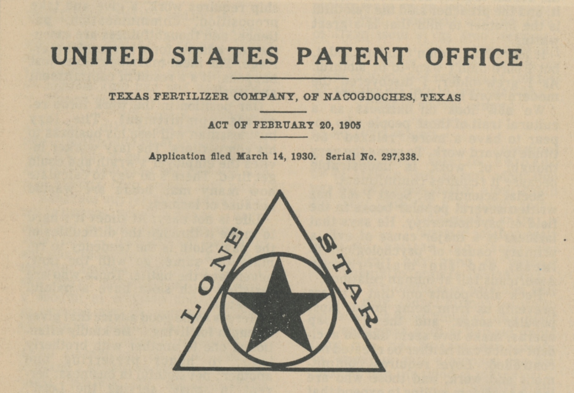 united states patent office paper with the lone star logo