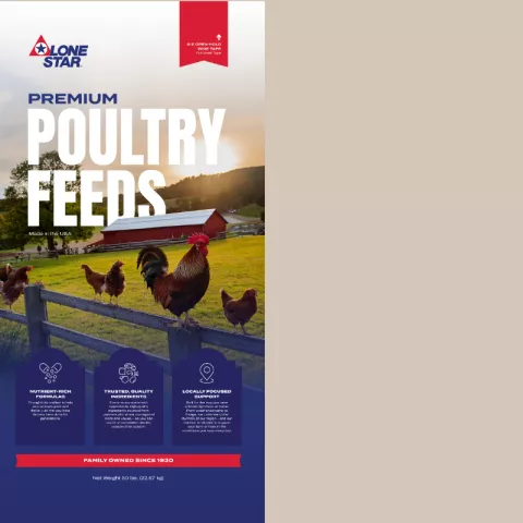 feed bag with picture of poultry on fence